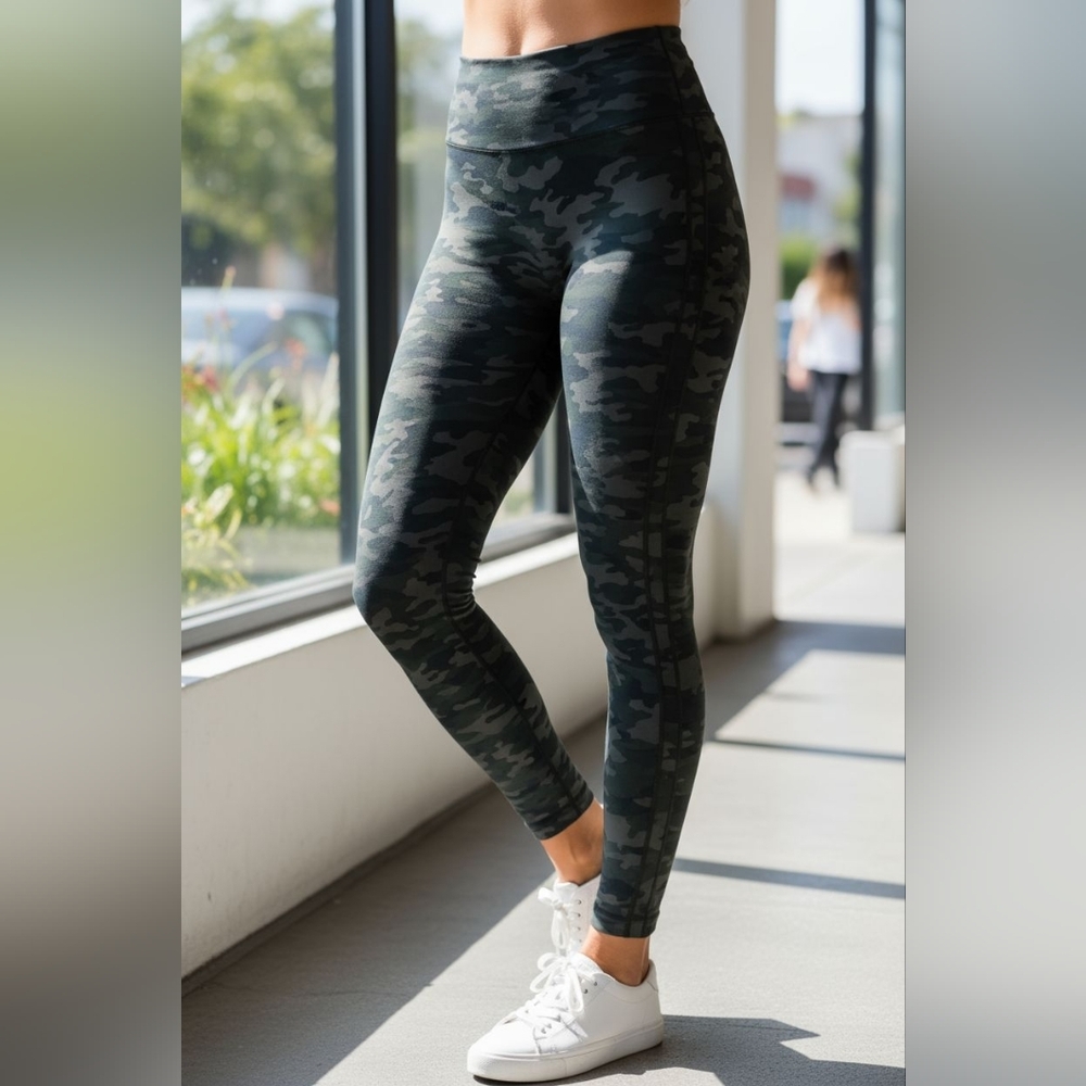 SPANX Look At Me Now Leggings Black Camo Size Small